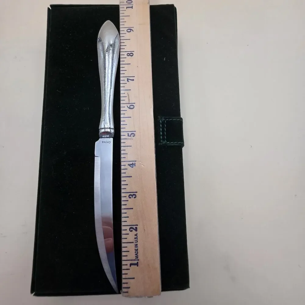 Towle Silversmiths Set Of 4 Stainless Steel Steak Knives Green Felt Box *CRAZING